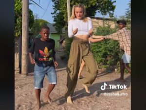 Isabell Afro Dancing with Tanzanian Boys